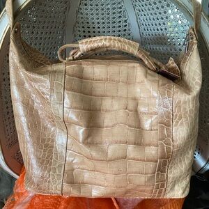 NWT croc printed leather carry on satchel in a beautiful honey taupe color